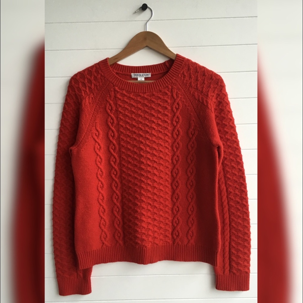 Pendleton Red Honeycomb Cable Knit Wool Nylon Ble… - image 1
